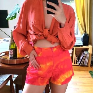 High waisted tie-dye watercolor shorts